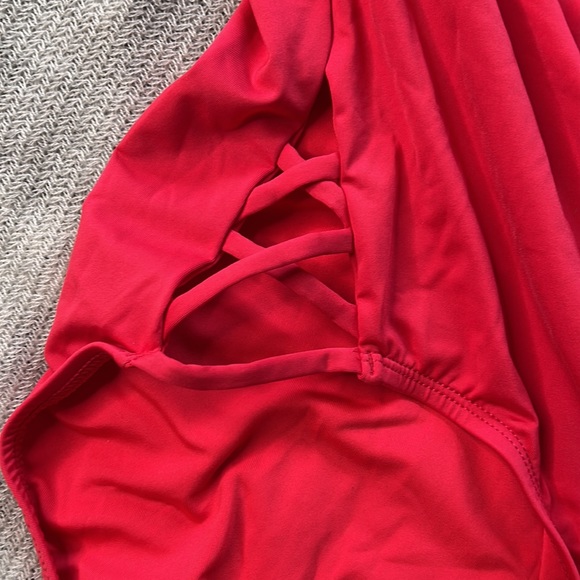 Cherry Tarte One Piece Swimsuit with Plunging Neckline & Cut Out Side Detail NWT - Picture 3 of 6